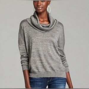 Joie Gray Silver Shimmer Cowl Neck Long Sleeve Knit Top Size Large